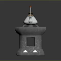 Silver Teapot With Red Handle On Gray Stone Base Featuring Geometric Hollow Design