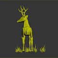 Low Poly Deer Standing On Green Grass With Simple Gray Background