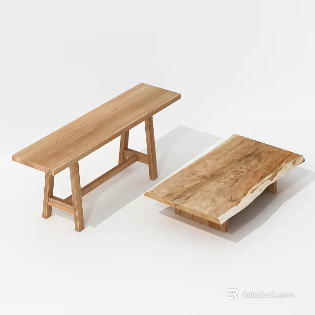 Solid Wood Stools With Natural Grain And Simple Modern Design 3d model