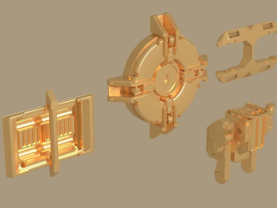 Precision Golden Metal Hardware Tools With Mechanical Parts And Various Shapes 3d model
