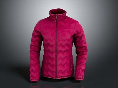Stylish Pink Quilted Puffer Jacket with Full Zipper Closure for Women 3d model