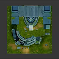 Cartoon Ancient Temple Entrance Scene With Blue Stone Structure Glowing Portal And Green Grass