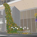 Floral Installation For Modern Outdoor Building Entrance With Colorful Flowers And Greenery