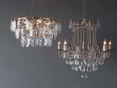 Elegant Crystal Chandeliers With Leaf Shaped Crystals And Candle Holders Design 3d model