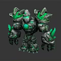 Rock Golem Creature With Rocky Body Green Glowing Crystals On Arms And Chest