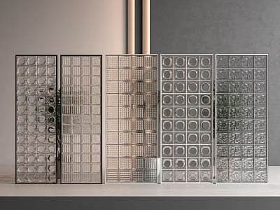 Decorative Glass Room Dividers With Various Geometric Patterns And Textured Panels 3d model