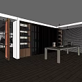 Public Office Space Interior With Glass Display Cases And Exhibits On Pedestals