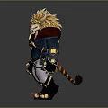 Lion Headed Mythical Warrior Character With Golden Mane Green Eyes And Tiger Tail