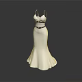Elegant White Dress Sculpture Carving With Spaghetti Straps And Black Belt Detail