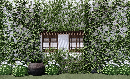 Modern Vine Window Wood Window Homestay Window Bedroom Window Study Window Creeper Vine Plant Wall 3d model