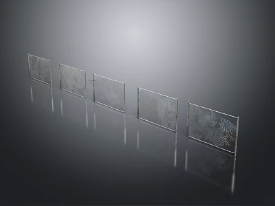 Transparent Equipment Panels With Grid Texture Arranged On Black Reflective Surface 3d model
