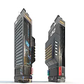 Cartoon Scene Of Futuristic Skyscrapers With Unique Design Colorful Windows And Vibrant Decorative Bases