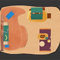 Cartoon Playground Scene with Pink Slide Green Roof Pavilion Yellow Table and Colorful Mat