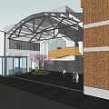 Industrial Workshop With Yellow Steel Frame Gray Walls Modern Design And Entrance