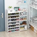 White Multi tiered Shoe Cabinet With Decorative Plants Photo Frame And Handbag Organizing Various Shoes