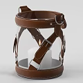 Vintage Candle Lamp With Brown Leather Straps Transparent Glass And Metal Buckles Design