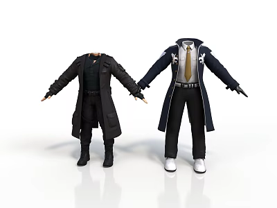 Men Wearing Black And Dark Blue Long Coats With Different Innerwear And Footwear 3d model