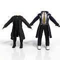 Men Wearing Black And Dark Blue Long Coats With Different Innerwear And Footwear