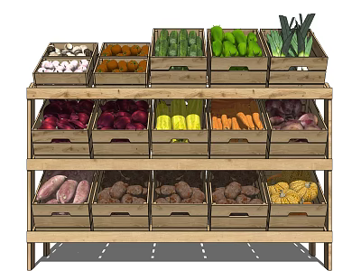 Wooden Display Shelf with Multi layer Storage for Fresh Vegetables and Fruits 3d model