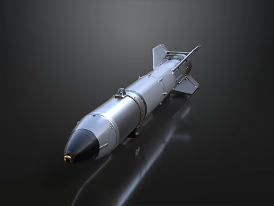 Silver Missile Featuring Pointed Nose Tail Fins Streamlined Design on Black Background Reflective Surface 3d model