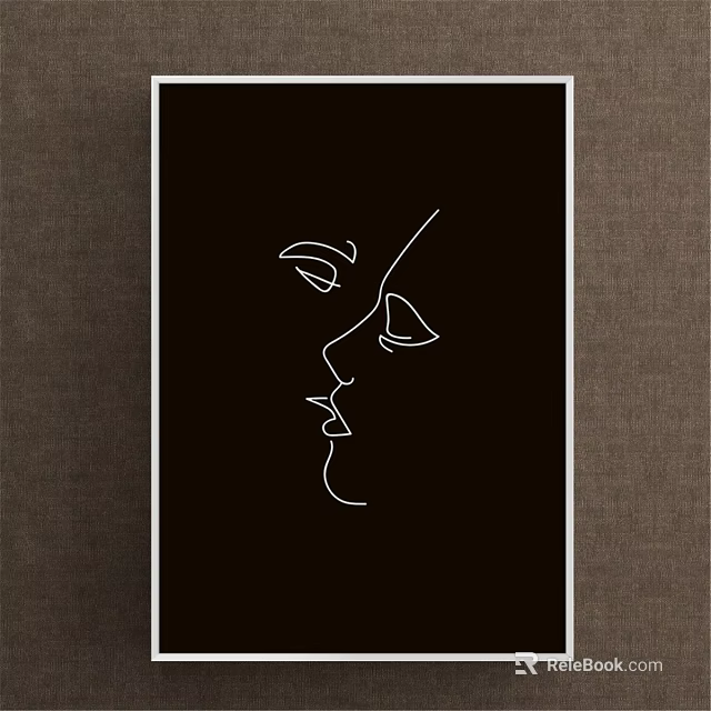 Modern Minimalist Single Line Face Silhouette Art On Black Wall Decor 3d model 