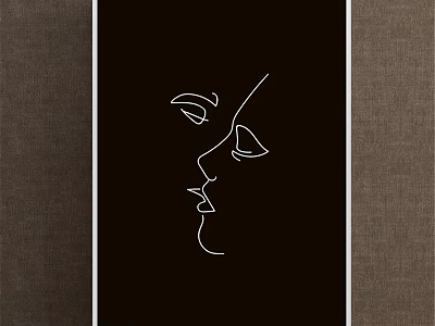 Modern Minimalist Single Line Face Silhouette Art On Black Wall Decor 3d model
