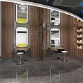 Modern Hair Salon Interior Design Featuring Stylish Chairs Display Shelves And Marble Flooring