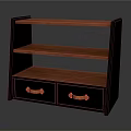 Modern Black Metal Frame Storage Shelf Cabinet With Wooden Shelves Two Drawers And Orange Handles