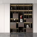 Modern Bookcase With Wooden White Panels Built-in Lighting Multiple Compartments And Decorative Items