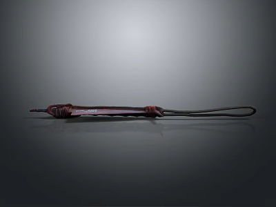 Red Bladed Weapon With Black Rope Wrapped Handle And Leather Cord Tail 3d model
