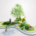 Beautiful Garden Landscape With Winding Path Lawn Trees Shrubs And People Relaxing