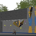 Colorful Climbing Wall In Happy Residential Community With Trees And Colorful Holds
