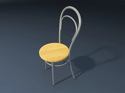 Modern Leisure Chair With Metal Frame And Round Wooden Seat Design 3d model