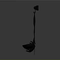 Silver Kitchen Utensils with Black Handles Hanging on Metal Rod Dark Reflective Background