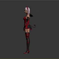 Woman In Red And Black Outfit With Pink Hair Red Horns And Black Wings