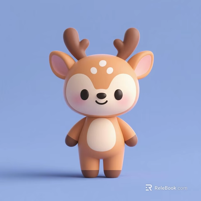 Cute Deer Doll With Brown Antlers Pink Inner Ears White Spots And Smiling Face 3d model 
