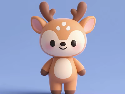 Cute Deer Doll With Brown Antlers Pink Inner Ears White Spots And Smiling Face 3d model