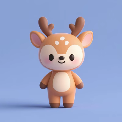 Cute Deer Doll With Brown Antlers Pink Inner Ears White Spots And Smiling Face 3d model Cute Deer Doll With Brown Antlers Pink Inner Ears White Spots And Smiling Face 3d model