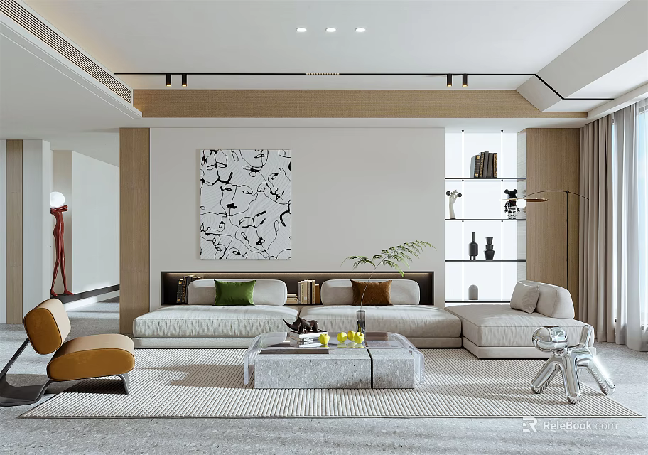 Elegant Modern Living Room Interior Design With Sofa Coffee Table Artwork And Area Rug 3d model 