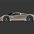 Silver Supercar with Streamlined Body Aerodynamic Design Large Wheels and Rear Spoiler