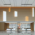 Modern Hotel Lobby Interior Design With Wooden Walls Reception Desk And Decorative Lighting