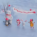 Cartoon Christmas Scene With Snowy Mountain Festive Animals And Merry Christmas Banner