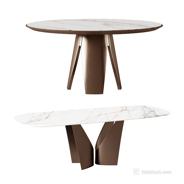 Modern Dining Tables With Marble Tops Round And Rectangular Shapes Unique Metal Base Designs 3d model