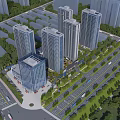 Modern High Rise Office Building Complex With Green Surroundings Parking Area And Roads