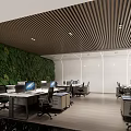 Modern Public Office Space With Open Layout Desks Computers Office Chairs And Ceiling Lights 3d model