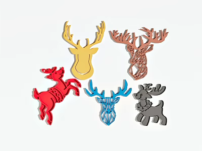 Deer Shaped Wall Decor with Various Colors and Different Designs for Home Decoration 3d model