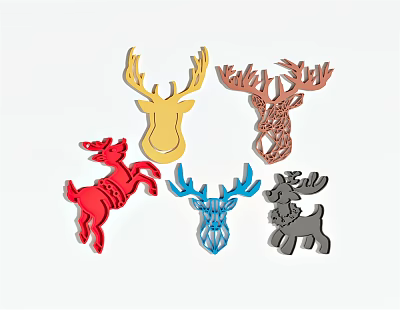 Deer Shaped Wall Decor with Various Colors and Different Designs for Home Decoration 3d model