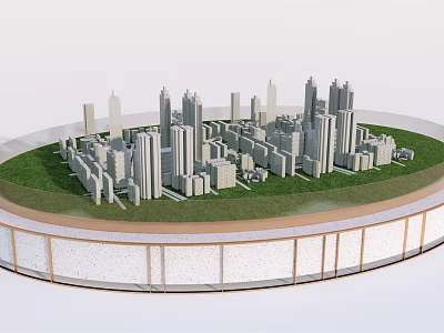 Commercial Equipment For City Model Display With High Rise Buildings And Green Lawn 3d model