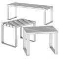 Modern Design Wooden Stools Featuring Black Metal Frames And Striped Tops
