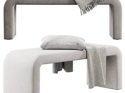 Modern Light Gray Upholstered Sofa Bench With Soft Cushion And Blanket 3d model